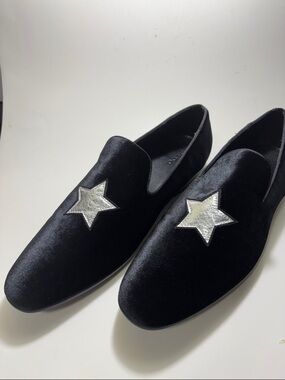 NIB Aldo Black Velvet Slip-On Loafers with Silver Star Accent